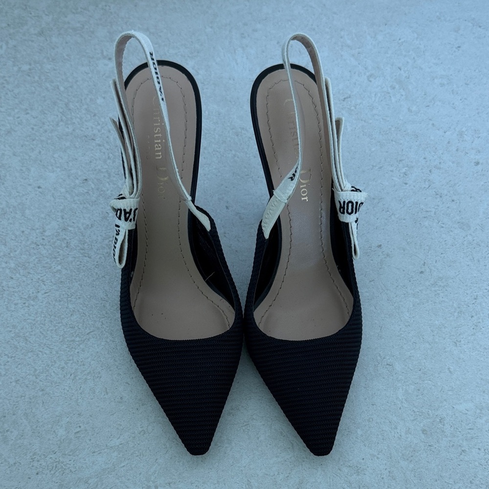 Dior Black and Cream Slingback Heels - Picture 3 of 11